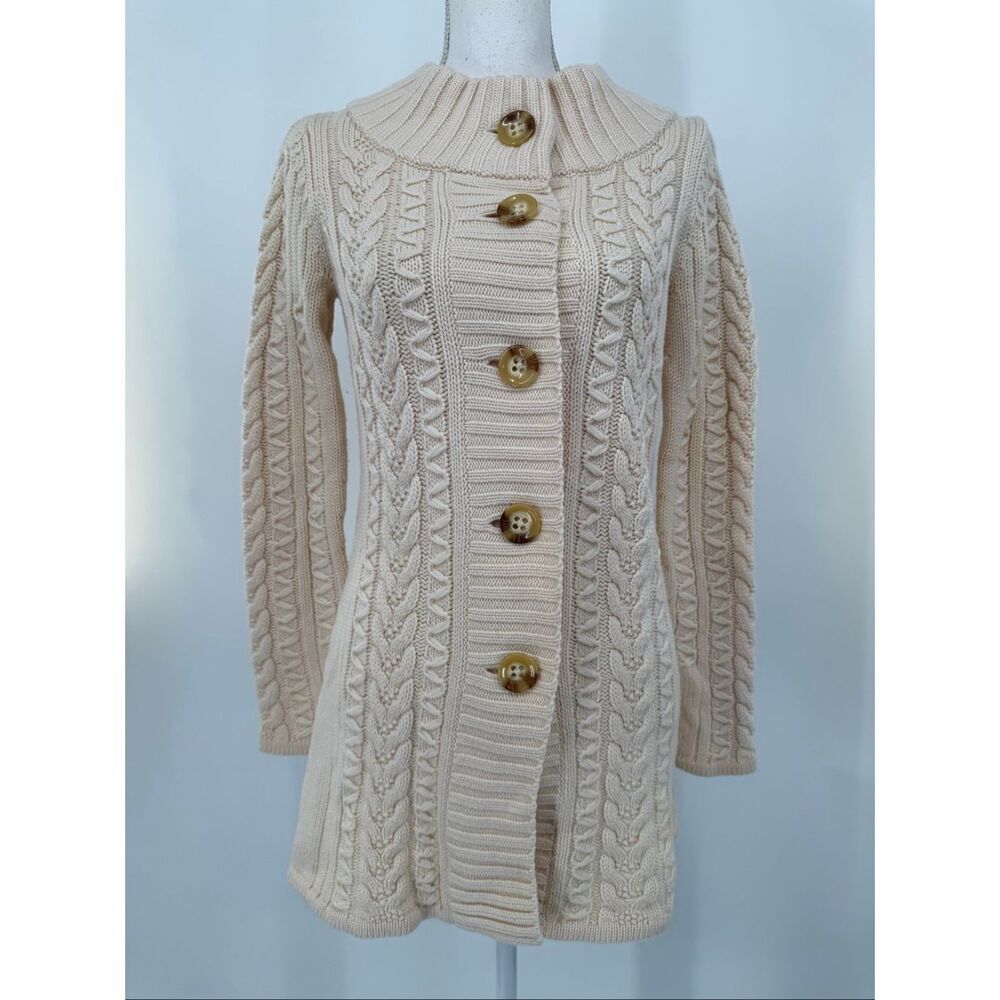 Banana Republic Cream Knitted Button Down Cardigan Merino Wool Medium No Belt